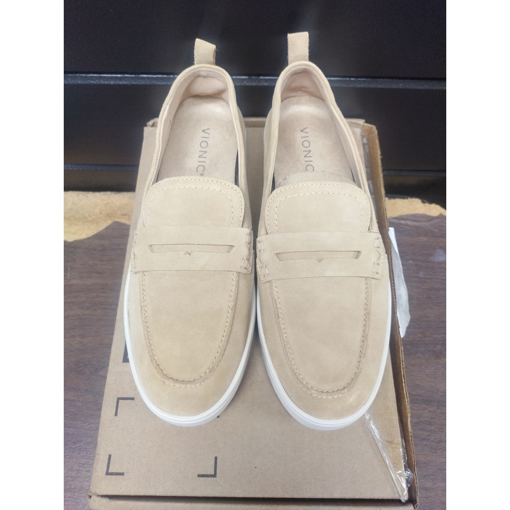 Vionic Uptown Tan Suede Penny Loafer Platform Slip On Shoes Womens 9.5 Wide